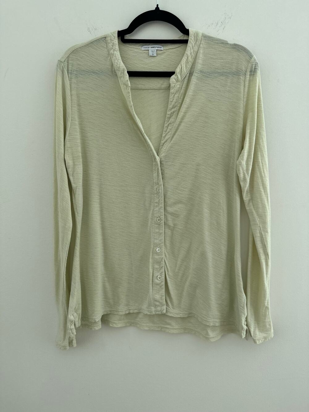 James Perse Sheer Slub Button-Down Shirt Women's 3 (Large) Light Green